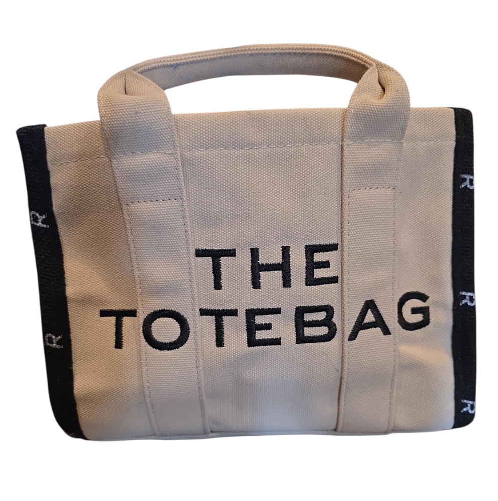 Chic Runway Beige and Black Canvas Tote Bag